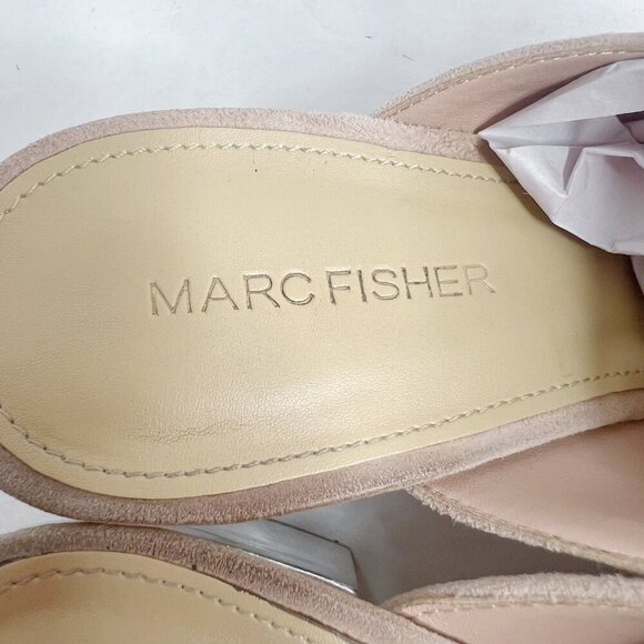 Marc Fisher Rima Tan Blush Suede Sandal Silver Block Heel Mule Slides Size 8 - Picture 5 of 13